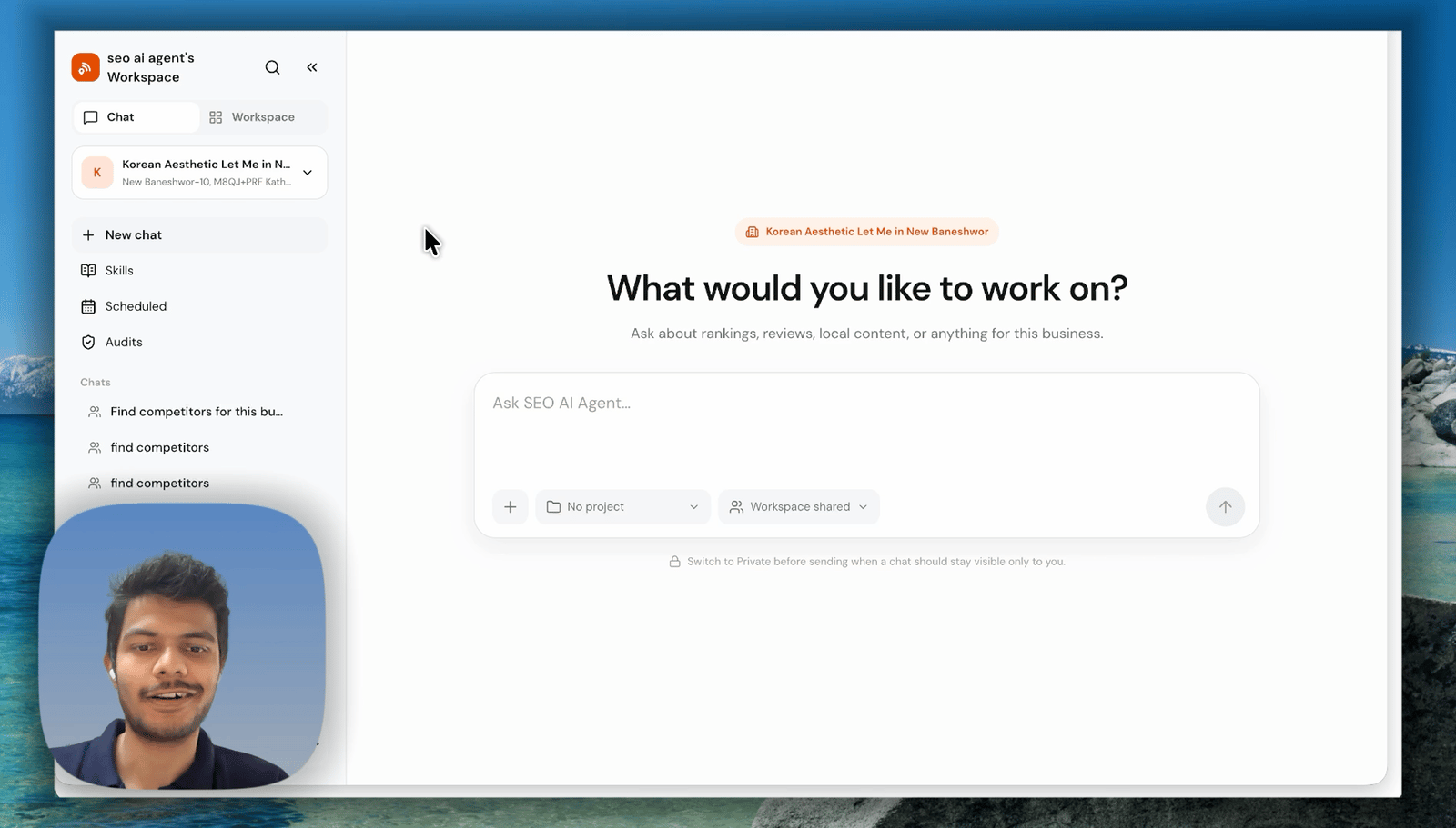 seoaiagent workspace product demonstration preview